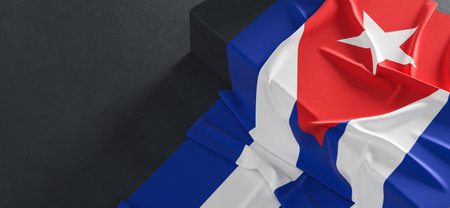 Flag of Cuba. Fabric textured Cuba flag isolated on dark background. 3D illustrationの写真素材