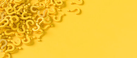 Yellow question marks isolated on yellow background. Question mark background. 3D illustrationの写真素材