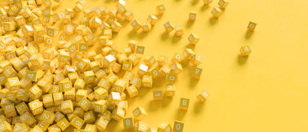 Letter cubes, letter building blocks isolated on yellow background. Yellow letter cubes background. 3D illustrationの写真素材