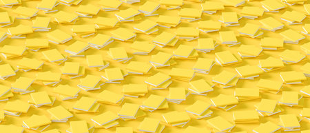 Yellow books isolated on yellow background. Back to school concept design background. 3D illustration.の写真素材