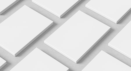 Landscape hardcover book mock up isolated on white background.. A4 size book or catalog mock up. 3D illustration.の写真素材