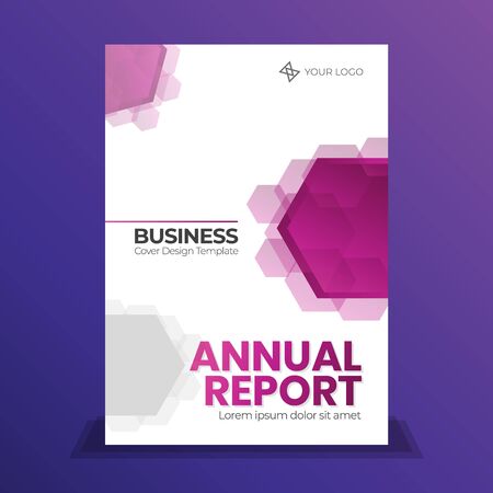 Violet hexagon cover design for annual report, business cover, flyer or booklet. Brochure template layout. A4's cover vectorのイラスト素材
