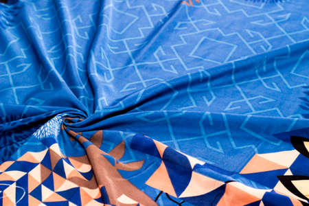 blue texture of fabric in beautiful floral pattern for background
