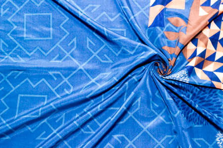 blue texture of fabric in beautiful floral pattern for background