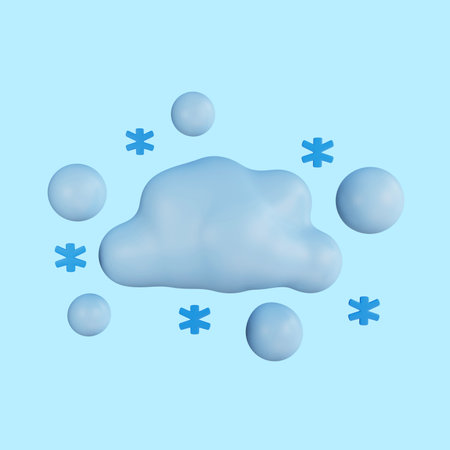 3D clouds in winter with falling snow and crystal snowの写真素材