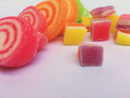 Colorful jelly marshmallow coated by sugar.の素材