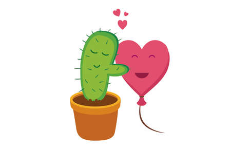 I wrap my arms around the heart-shaped love balloonのイラスト素材