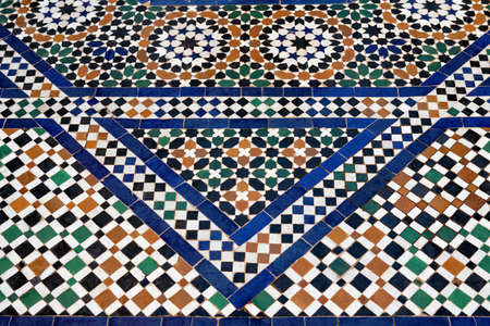 Traditional Moroccan tile floor, Bahia Palace Marrakesh. Abstract background image.のeditorial素材