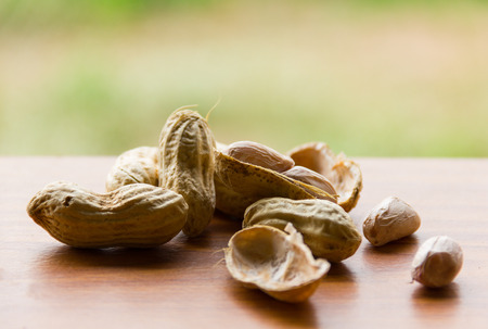 Boiled peanuts on the wooden floors, the natural background blur.