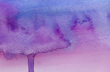 Shades of blue and purple watercolor wet on wet technique. On the White Paper, hand drawn.の写真素材