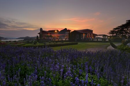 Beautiful sunset at famous travel destination restaurant in Thailand.の写真素材