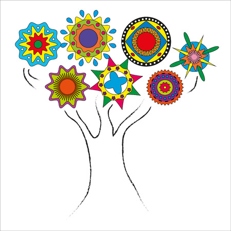 Drawing tree with circles contour crownのイラスト素材