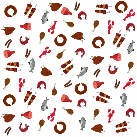 Wallpaper on the theme of eating. Meat and seafood.のイラスト素材