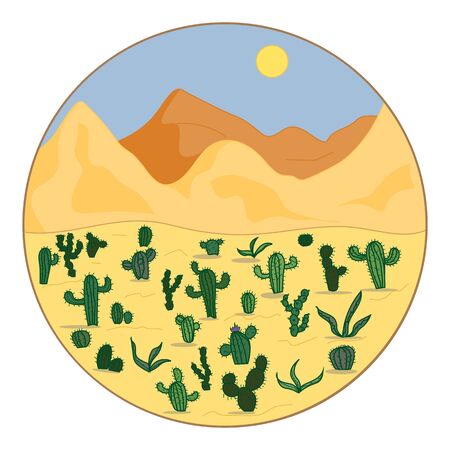 Landscape of the desert with cacti. The natural landscape.のイラスト素材