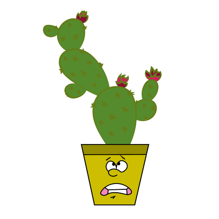 Emotional pot with cactus in cartoon illustration.のイラスト素材