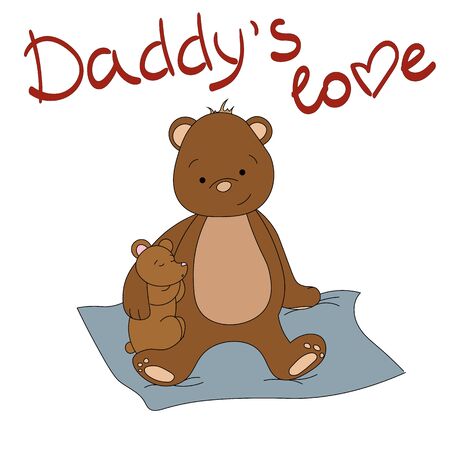 A bear and a little sleeping bear cub on a picnic. Daddy's love lettering.のイラスト素材