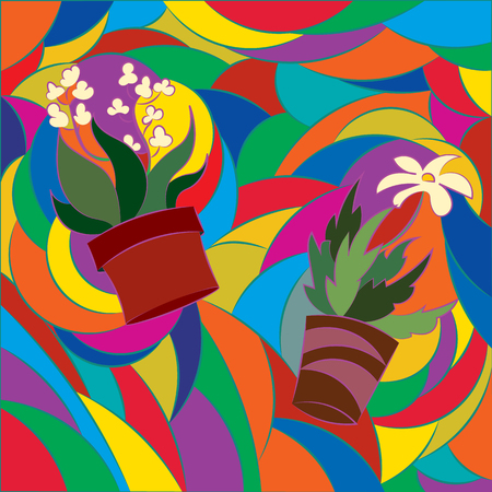 Flower in a pot. Abstract drawing of a mosaic, vector illustrationのイラスト素材
