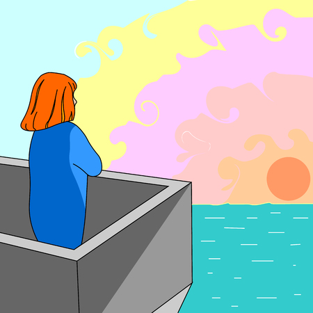 Girl on the balcony looking into the distance.のイラスト素材