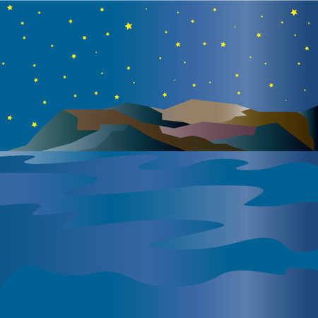 Mountain landscape with a lake at dawn.のイラスト素材