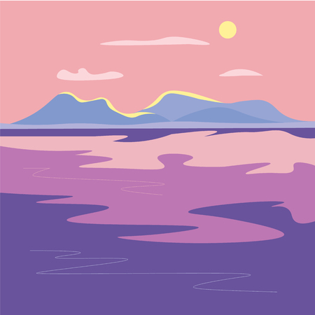 Mountain landscape with a lake at dawn.のイラスト素材