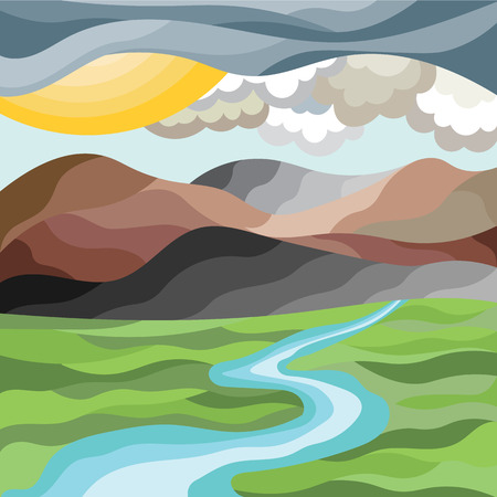 Abstract mountain landscape in mosaic style. Vector graphicsのイラスト素材