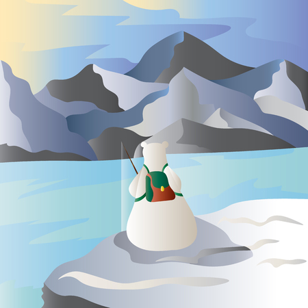 Northern bear on a fishing trip on the shore of an ice riverのイラスト素材