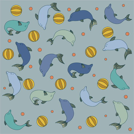 Undersea world. Small playful dolphins background pictureの写真素材