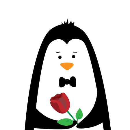 Cute penguin gentleman in a butterfly and with a rose.のイラスト素材