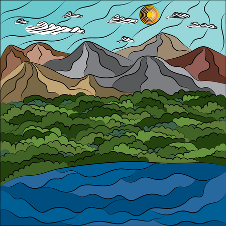 Abstract mountain landscape in mosaic style. Vector graphics.のイラスト素材