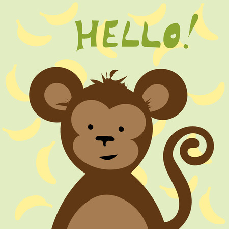 Cheerful monkey and bananas vector illustration for greeting card.のイラスト素材