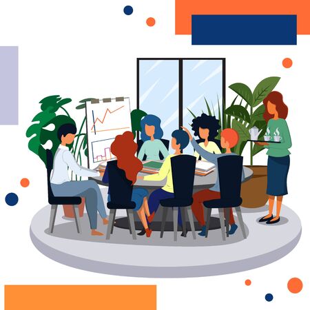 Employee speech to colleagues at a meeting in the office. Business and office.のイラスト素材