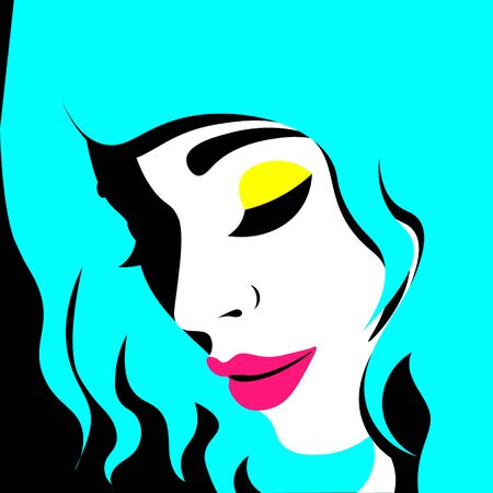 Young woman model in profile in pop art style. Sexy girl for advertising with bright hairのイラスト素材