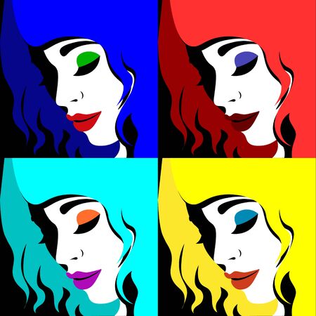Young woman model in profile in pop art style. Sexy girl for advertising with bright hairのイラスト素材