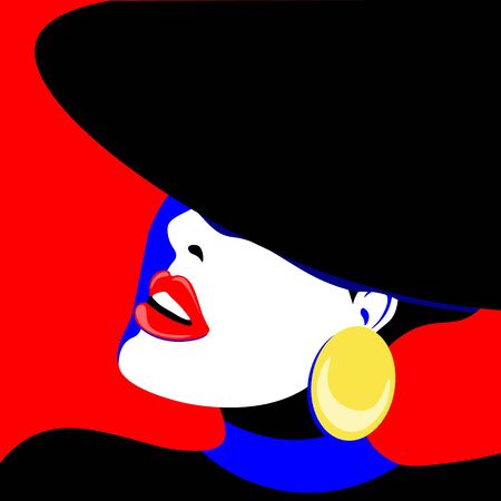 Young woman model in profile in pop art style. Sexy girl for advertising with bright hairのイラスト素材