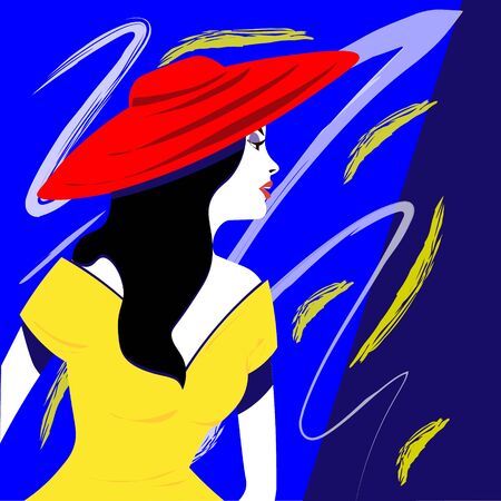 Young woman model in profile in pop art style. Sexy girl for advertising with bright hairのイラスト素材