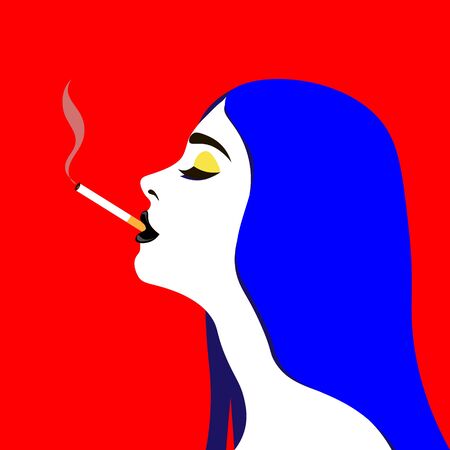 Young woman smoking cigarette  in pop art style.のイラスト素材