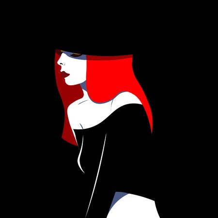 Young woman model in profile in pop art style. Sexy girl for advertising with bright hairのイラスト素材