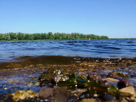   Photo of landscape with the river and the island in the summer 