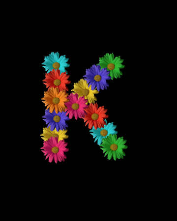 The letter "K" formed with colorful flowers.の写真素材