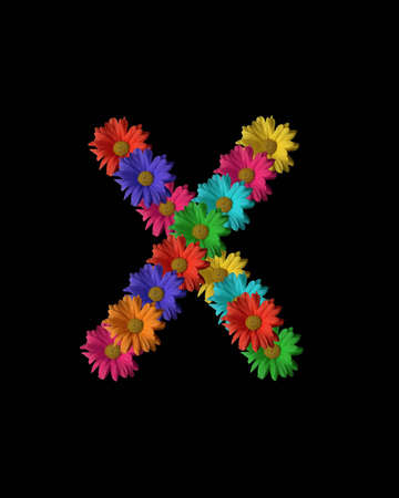 The letter "X" formed with colorful flowers.の写真素材