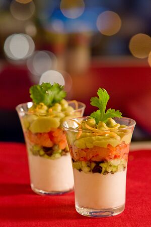 Àvocado,salmon and cream cheese appetizer in the glass. の写真素材