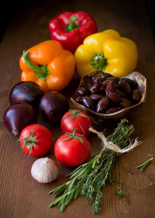 fresh  vegetables on the wood tableの写真素材