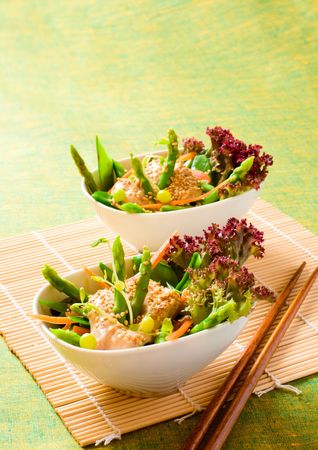 vegetable salad with sesame tofu dressingの写真素材