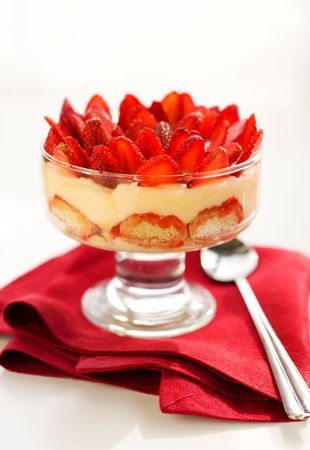 strawberry tiramisu dessert in a glassの写真素材