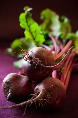 Bunch of fresh beetroots with leavesの写真素材