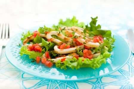 Grilled calamari with tomato and red bell peper salsaの写真素材