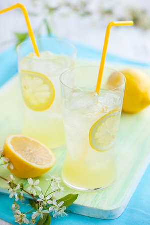 cold fresh lemonade with iceの写真素材