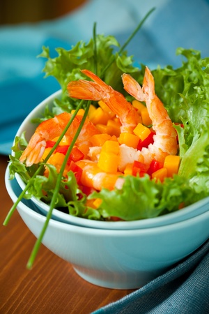 shrimp salad with pumpkin and red pepperの写真素材