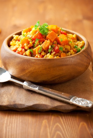 Bulgur  with tomatoes and  butternut squashの写真素材