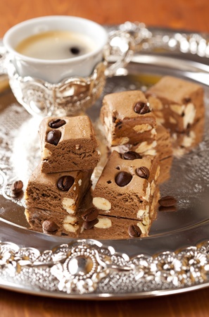 Nougat with coffee bean,nut and chocolateの写真素材